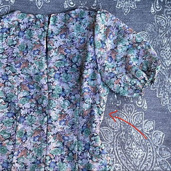 ASTR The Label Puff Sleeves Floral Ruffles Asymmetrical Hi low Midi Dress Large - Picture 13 of 14